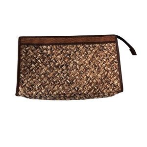 Tiki Straw Clutch Woven Zippered Pouch Handbag Purse Beach Summer Rattan Brown